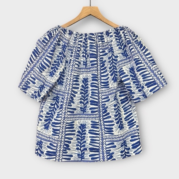 Ann Taylor LOFT Fern Stripe Tasseled V-Neck Blue/White Blouse Size XS - Picture 5 of 13